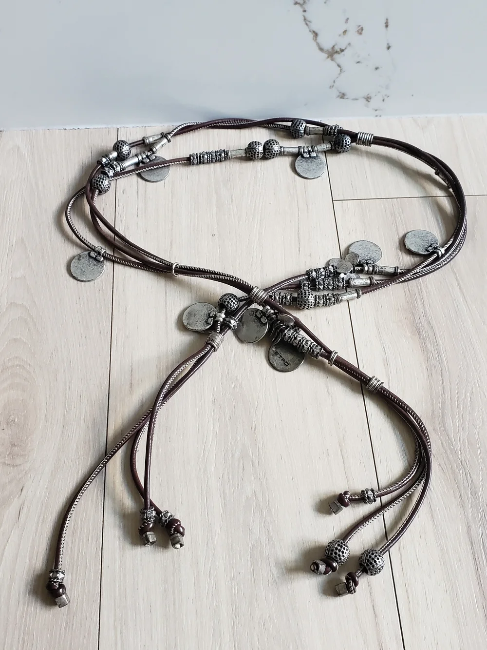 Vintage Etro Italian‎ Multi-Strand Leather Belt Silver Coin Charms Made in Italy